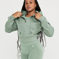 Classic Lounge Cropped Zip Through Hoodie | Sage