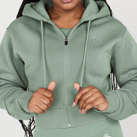 Classic Lounge Cropped Zip Through Hoodie | Sage
