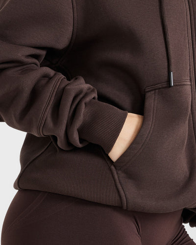 Classic Lounge Oversized Zip Through Hoodie | 70% Cocoa