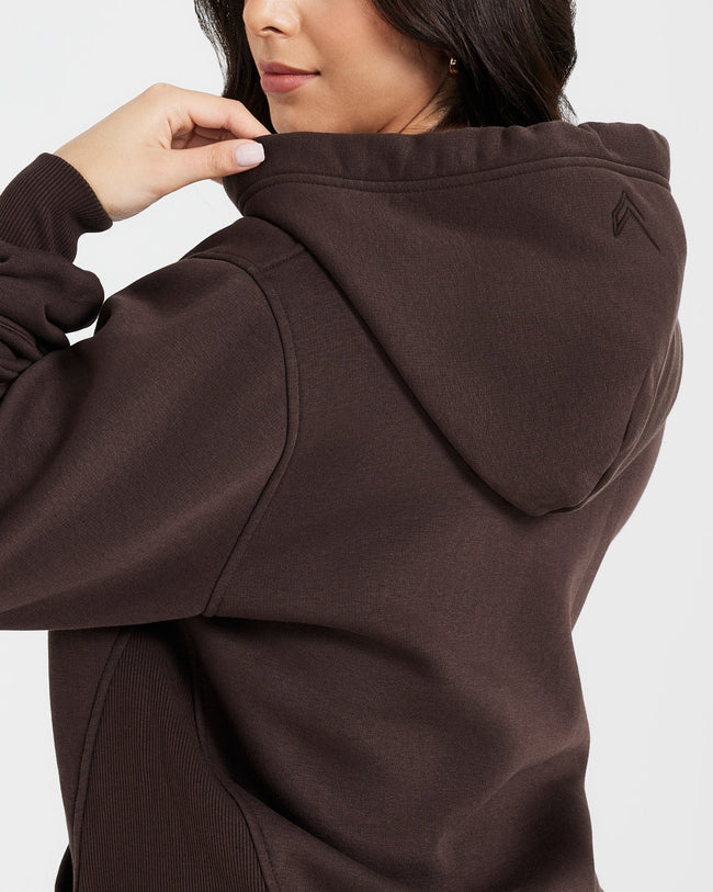 Classic Lounge Oversized Zip Through Hoodie | 70% Cocoa