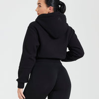 Classic Lounge Cropped Zip Through Hoodie | Black
