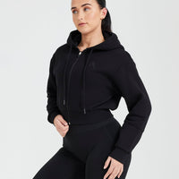 Classic Lounge Cropped Zip Through Hoodie | Black