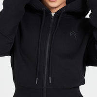 Classic Lounge Cropped Zip Through Hoodie | Black