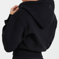 Classic Lounge Cropped Zip Through Hoodie | Black