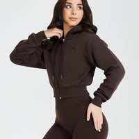 Classic Lounge Cropped Zip Through Hoodie | 70% Cocoa