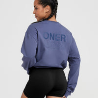 Classic Mirror Graphic Oversized Long Sleeve Top | Washed Slate Blue