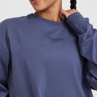 Classic Mirror Graphic Oversized Long Sleeve Top | Washed Slate Blue