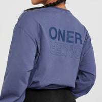 Classic Mirror Graphic Oversized Long Sleeve Top | Washed Slate Blue