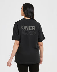 Classic Mirror Graphic Oversized T-Shirt | Washed Black