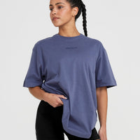 Classic Mirror Graphic Oversized T-Shirt | Washed Slate Blue