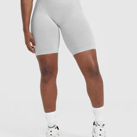 Effortless Seamless Cycling Shorts with White Logo | Grey Marl