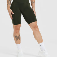 Effortless Seamless Cycling Shorts with White Logo | Khaki