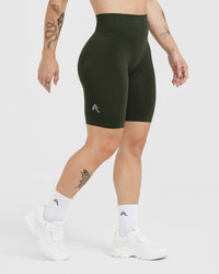 Effortless Seamless Cycling Shorts with White Logo | Khaki