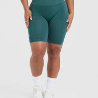 Effortless Seamless Cycling Shorts with White Logo | Marine Teal
