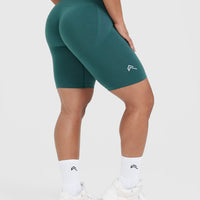 Effortless Seamless Cycling Shorts with White Logo | Marine Teal