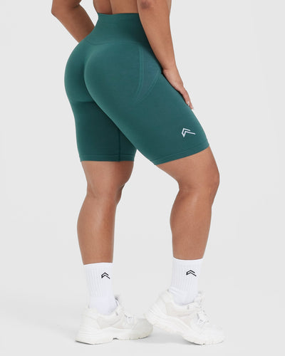 Effortless Seamless Cycling Shorts with White Logo | Marine Teal