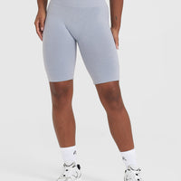 Effortless Seamless Cycling Shorts with White Logo | Metal Grey