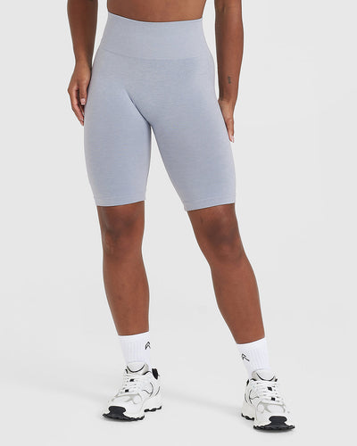 Effortless Seamless Cycling Shorts with White Logo | Metal Grey