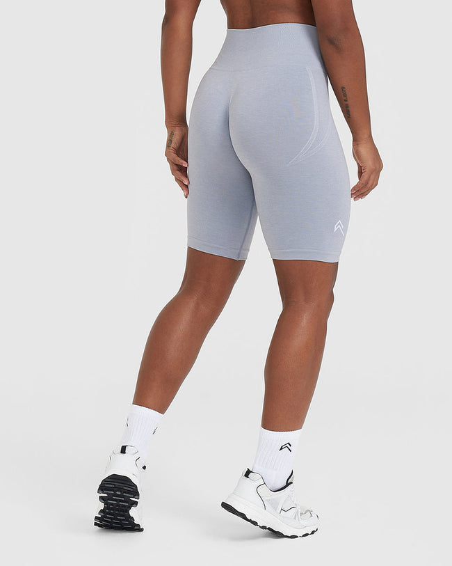 Effortless Seamless Cycling Shorts with White Logo | Metal Grey