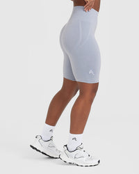 Effortless Seamless Cycling Shorts with White Logo | Metal Grey