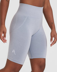 Effortless Seamless Cycling Shorts with White Logo | Metal Grey