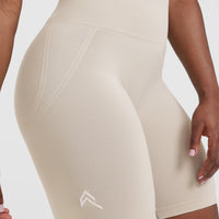 Effortless Seamless Cycling Shorts with White Logo | Sand