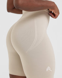 Effortless Seamless Cycling Shorts with White Logo | Sand