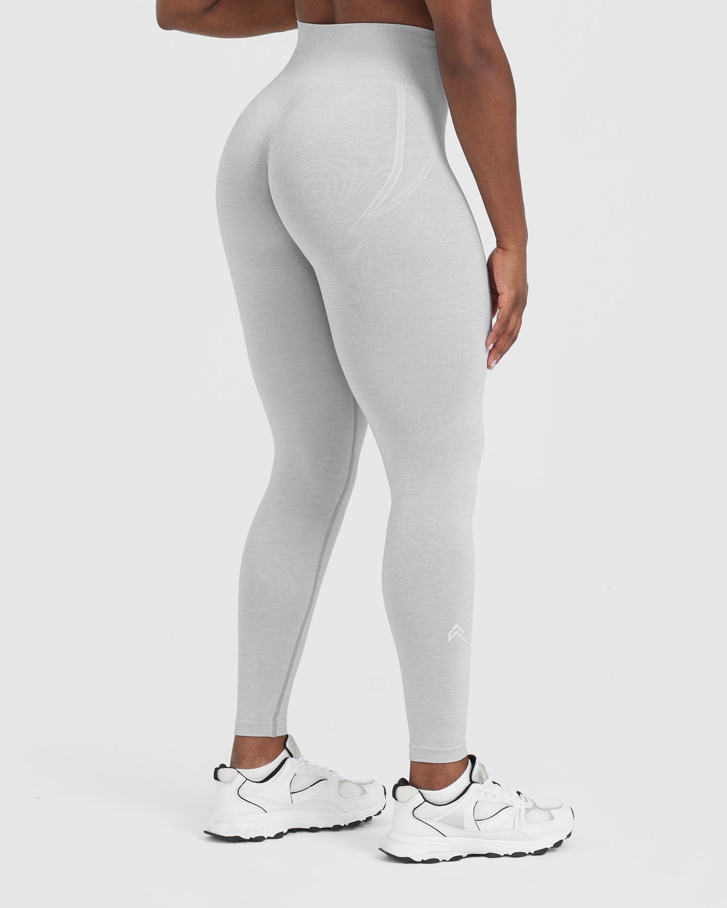 Effortless Seamless Leggings with White Logo | Grey Marl