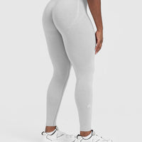 Effortless Seamless Leggings with White Logo | Grey Marl