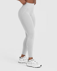 Effortless Seamless Leggings with White Logo | Grey Marl