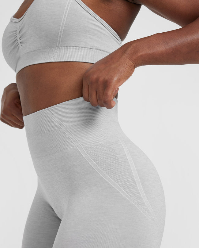 Effortless Seamless Leggings with White Logo | Grey Marl