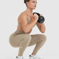 Effortless Seamless Leggings with White Logo | Washed Sandstone