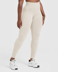 Effortless Seamless Leggings with White Logo | Sand