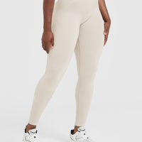 Effortless Seamless Leggings with White Logo | Sand