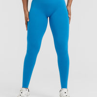 Effortless Seamless Leggings with White Logo | Tropical Blue