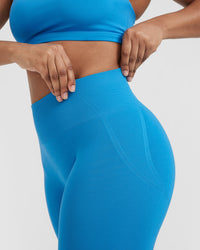 Effortless Seamless Leggings with White Logo | Tropical Blue