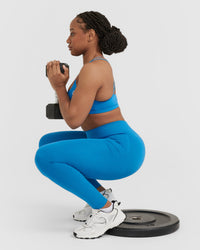 Effortless Seamless Leggings with White Logo | Tropical Blue