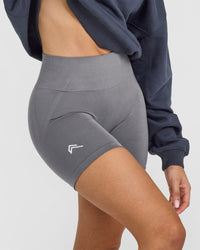 Effortless Seamless Shorts with White Logo | Ash Grey