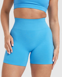 Effortless Seamless Shorts with White Logo | Electric Blue