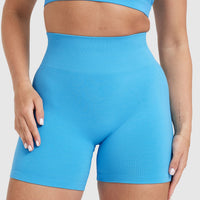 Effortless Seamless Shorts with White Logo | Electric Blue