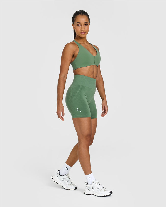 Effortless Seamless Shorts with White Logo | Forest Green