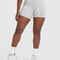 Effortless Seamless Shorts with White Logo | Grey Marl