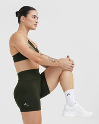 Effortless Seamless Cycling Shorts with White Logo | Khaki