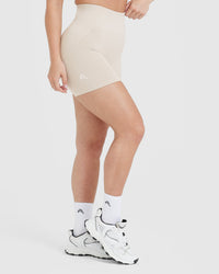 Effortless Seamless Shorts with White Logo | Sand