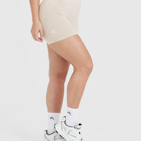 Effortless Seamless Shorts with White Logo | Sand