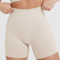 Effortless Seamless Shorts with White Logo | Sand