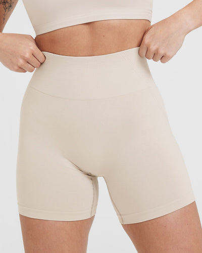 Effortless Seamless Shorts with White Logo | Sand