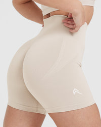 Effortless Seamless Shorts with White Logo | Sand