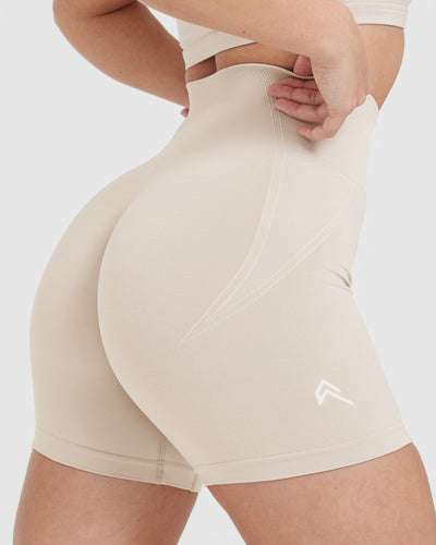 Effortless Seamless Shorts with White Logo | Sand