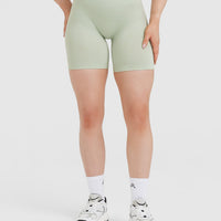 Effortless Seamless Shorts with White Logo | Tea Green